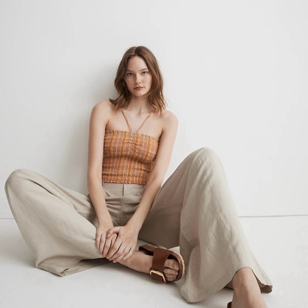 Madewell Poplin Smocked Halter Crop Top in Ground Clay Size M NWT